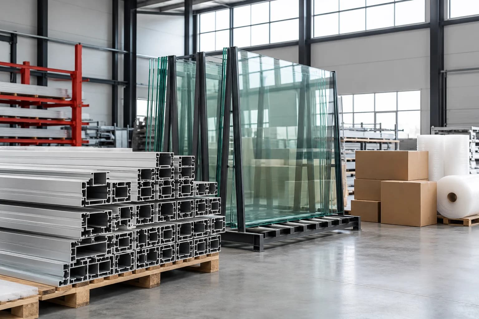 Perfiles de aluminio, vidrio y materiales para proyectos de construcción